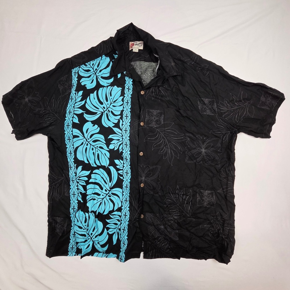 The Hawaiian Original Mens Shirt 3XL Black Blue Monstera Tropical Button Up